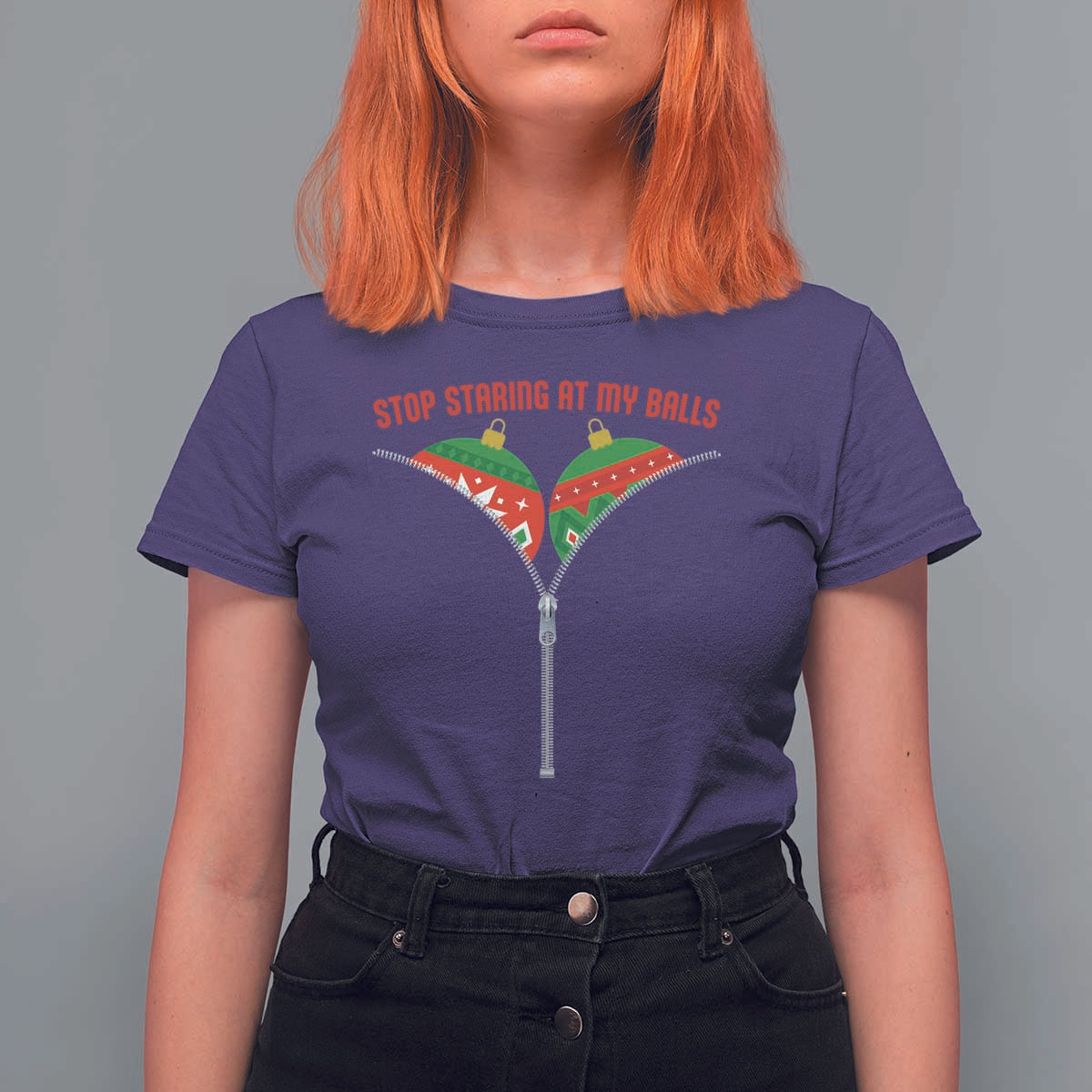Funny Dirty Christmas T Shirt For Women Stop Staring At My Balls - Wonder Print Shop