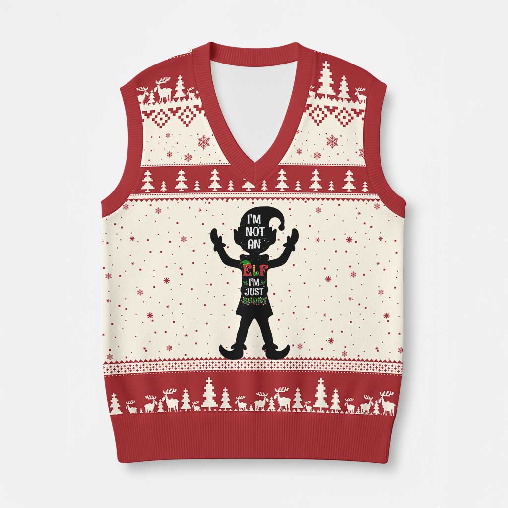 Funny Xmas Matching Family V-Neck Knit Sweater Vest I Am Not An Elf Im Just Short - Wonder Print Shop