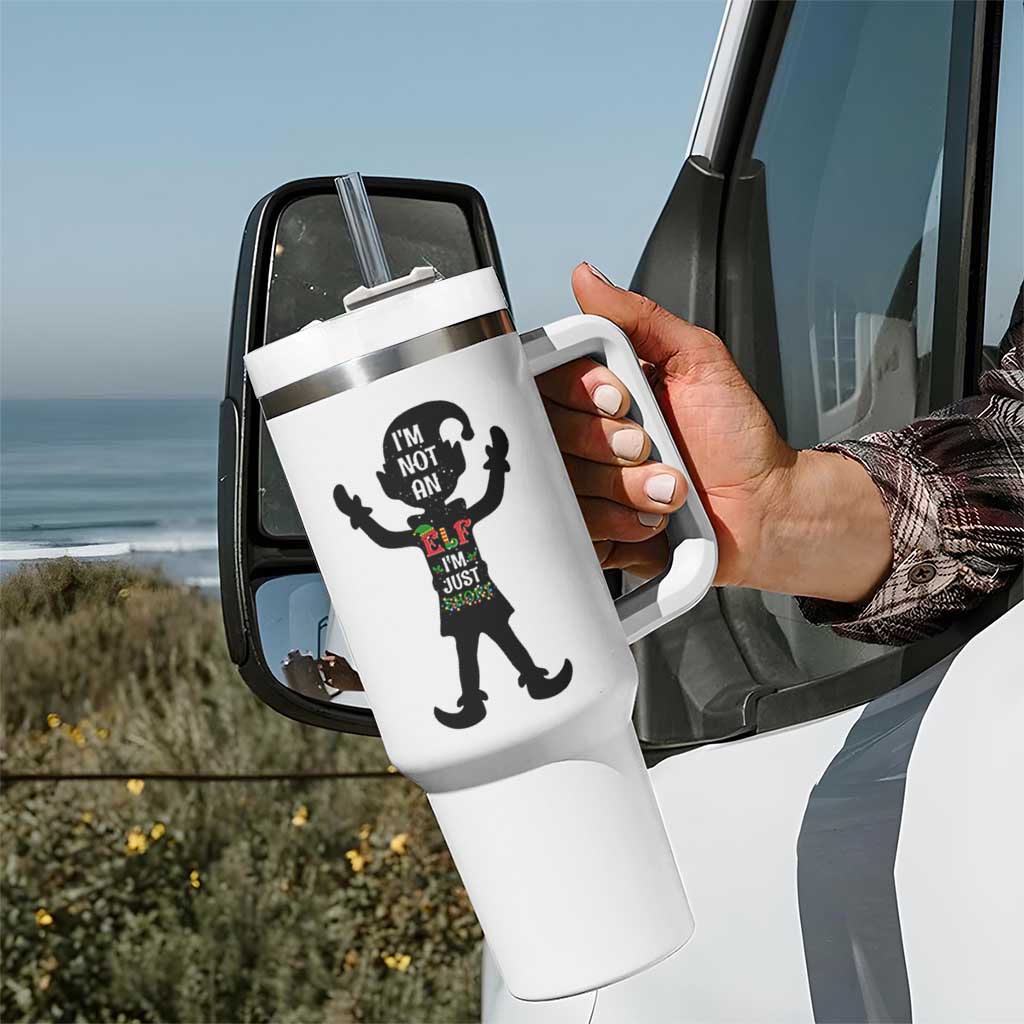 Funny Christmas Matching Family Tumbler With Handle I Am Not An Elf Im Just Short - Wonder Print Shop