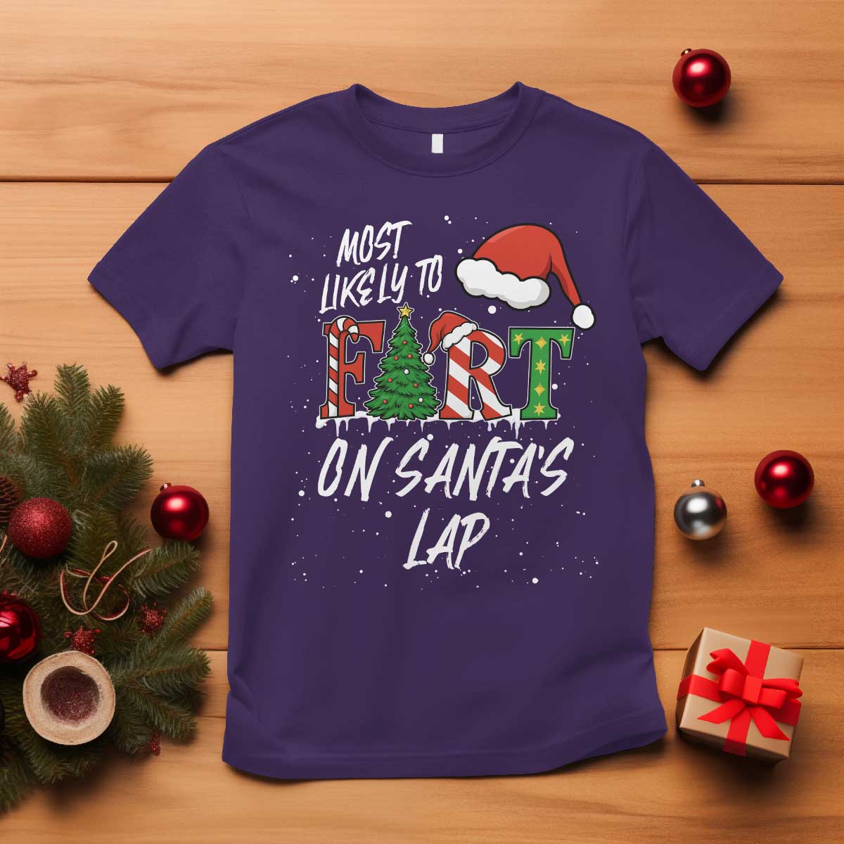 Funny Christmas Matching Family T Shirt Most Likely To Fart On Santa Lap - Wonder Print Shop