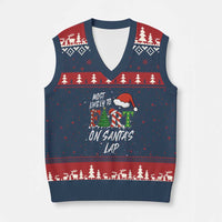 Funny Xmas Matching Family V-Neck Knit Sweater Vest Most Likely To Fart On Santa Lap - Wonder Print Shop