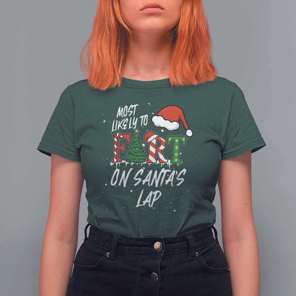 Funny Christmas Matching Family T Shirt For Women Most Likely To Fart On Santa Lap - Wonder Print Shop