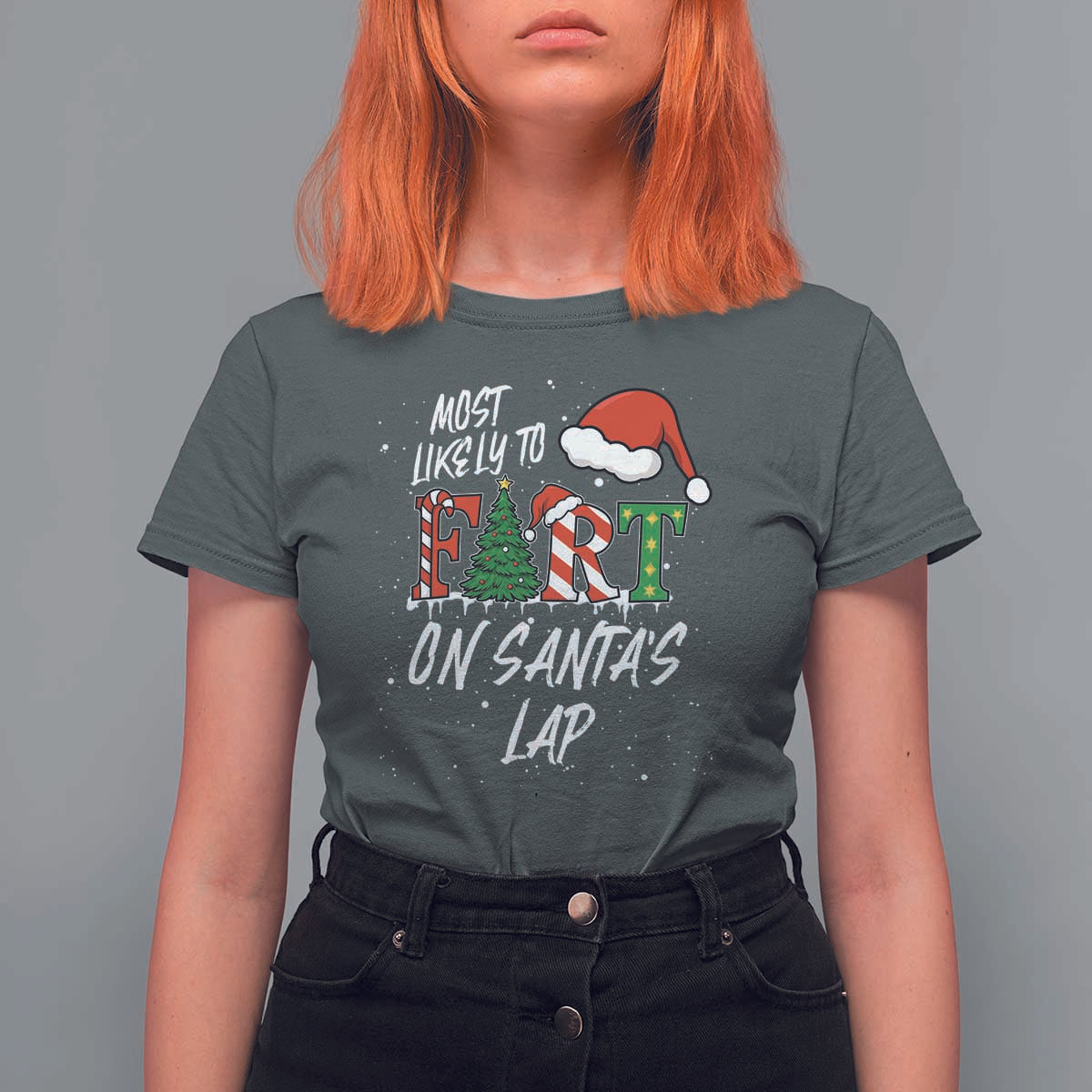Funny Christmas Matching Family T Shirt For Women Most Likely To Fart On Santa Lap - Wonder Print Shop