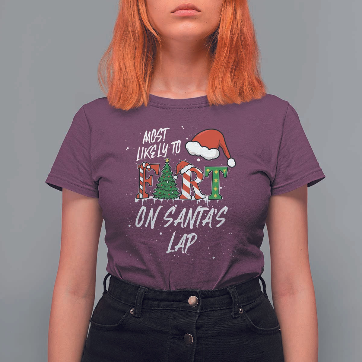 Funny Christmas Matching Family T Shirt For Women Most Likely To Fart On Santa Lap - Wonder Print Shop