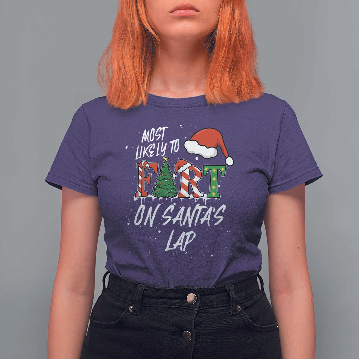 Funny Christmas Matching Family T Shirt For Women Most Likely To Fart On Santa Lap - Wonder Print Shop