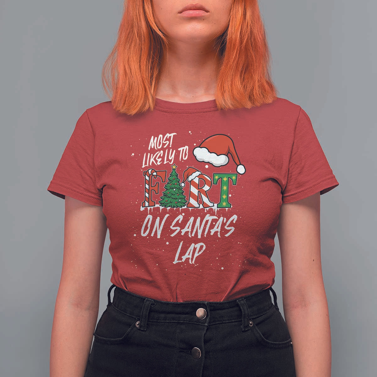 Funny Christmas Matching Family T Shirt For Women Most Likely To Fart On Santa Lap - Wonder Print Shop