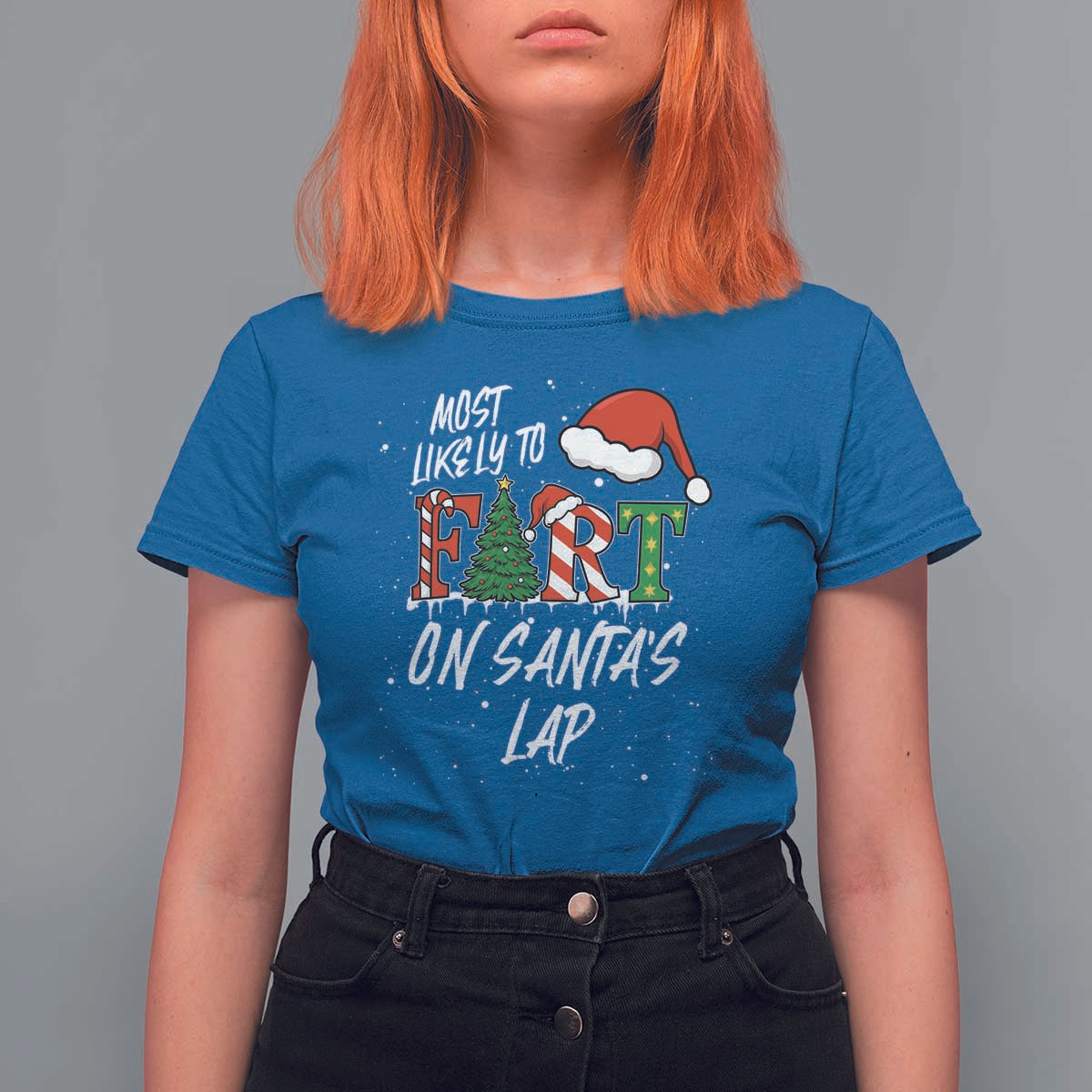 Funny Christmas Matching Family T Shirt For Women Most Likely To Fart On Santa Lap - Wonder Print Shop