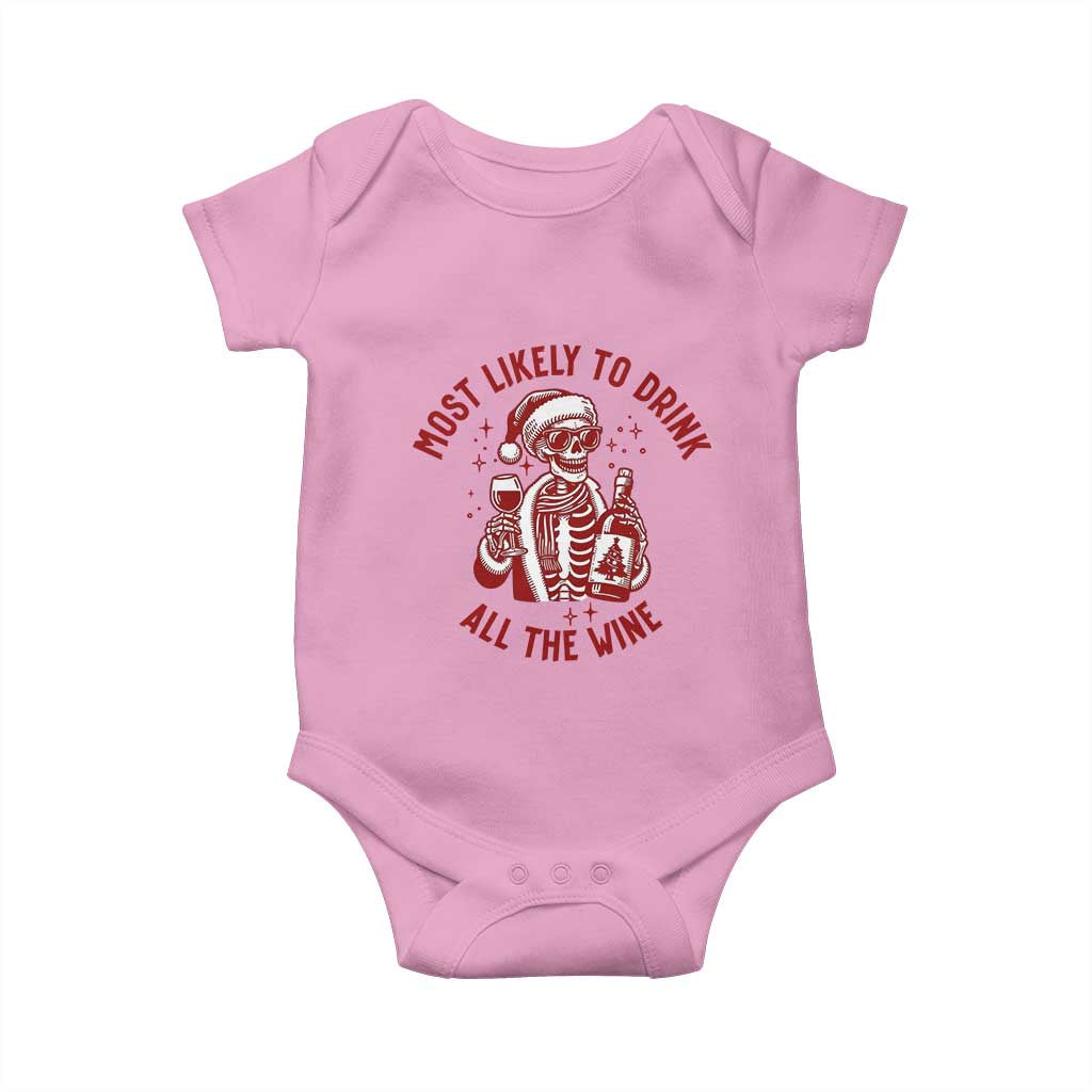 Funny Skeleton Christmas Baby Onesie Most Likely To Drink All The Wine - Wonder Print Shop