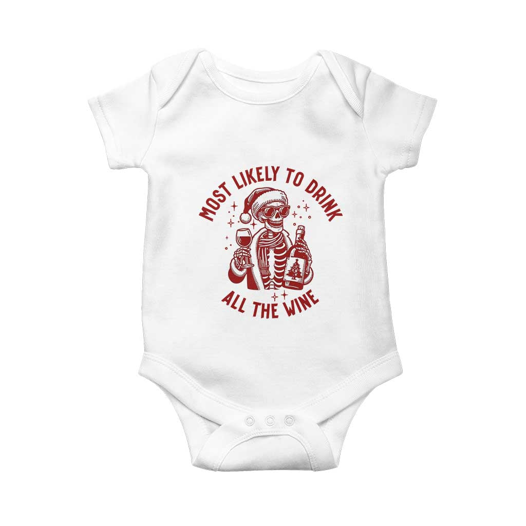 Funny Skeleton Christmas Baby Onesie Most Likely To Drink All The Wine - Wonder Print Shop