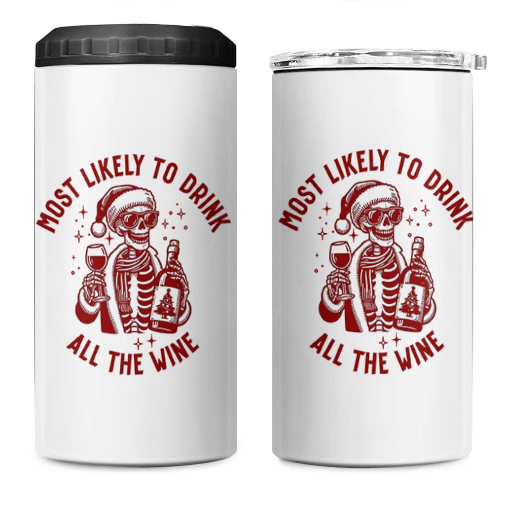 Funny Skeleton Christmas 4 in 1 Can Cooler Tumbler Most Likely To Drink All The Wine - Wonder Print Shop