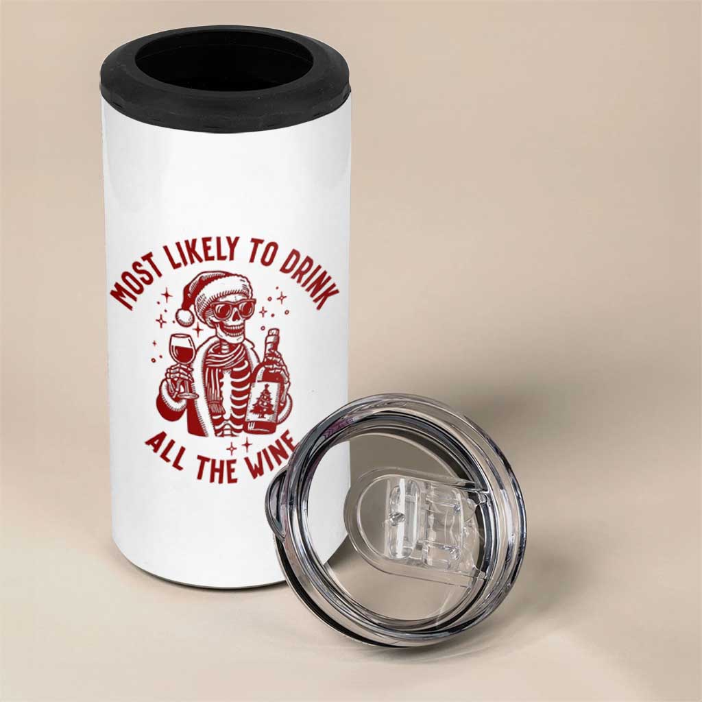 Funny Skeleton Christmas 4 in 1 Can Cooler Tumbler Most Likely To Drink All The Wine - Wonder Print Shop