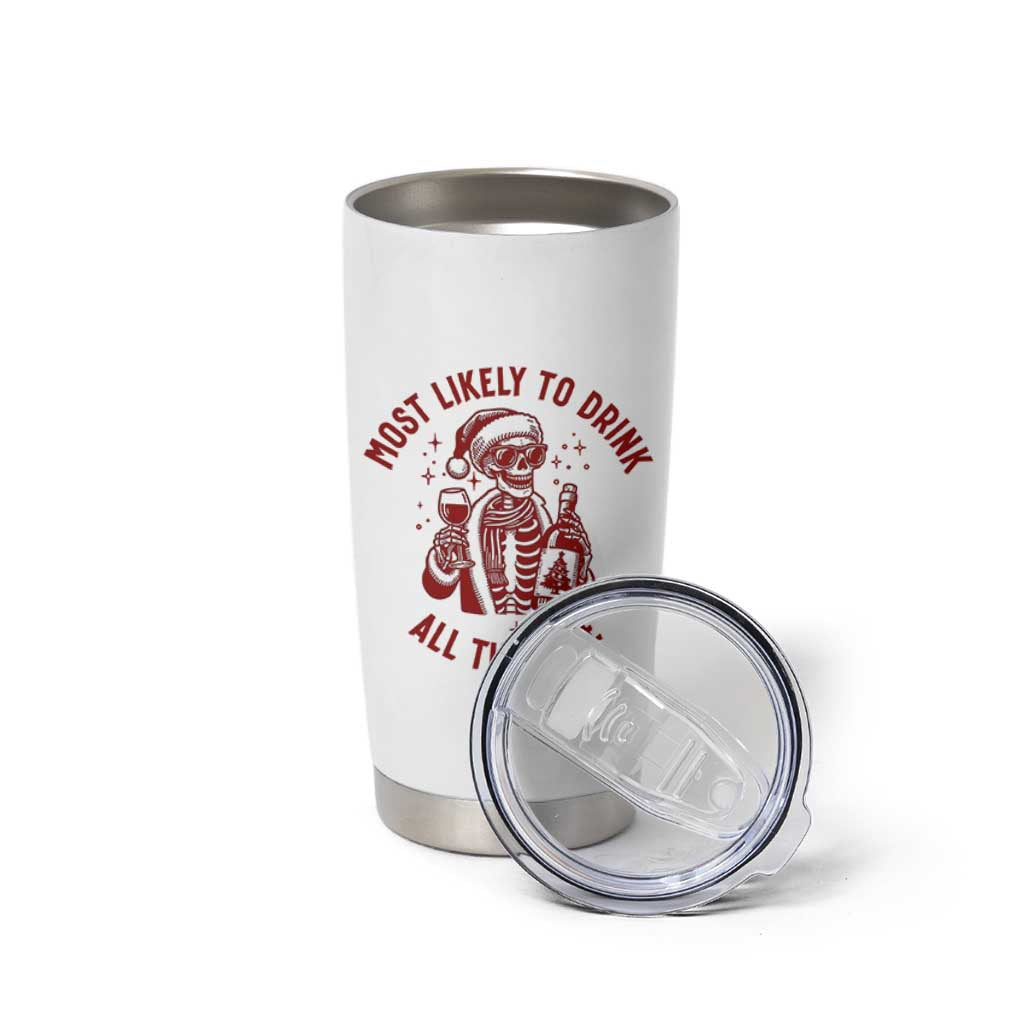 Funny Skeleton Christmas Tumbler Cup Most Likely To Drink All The Wine - Wonder Print Shop