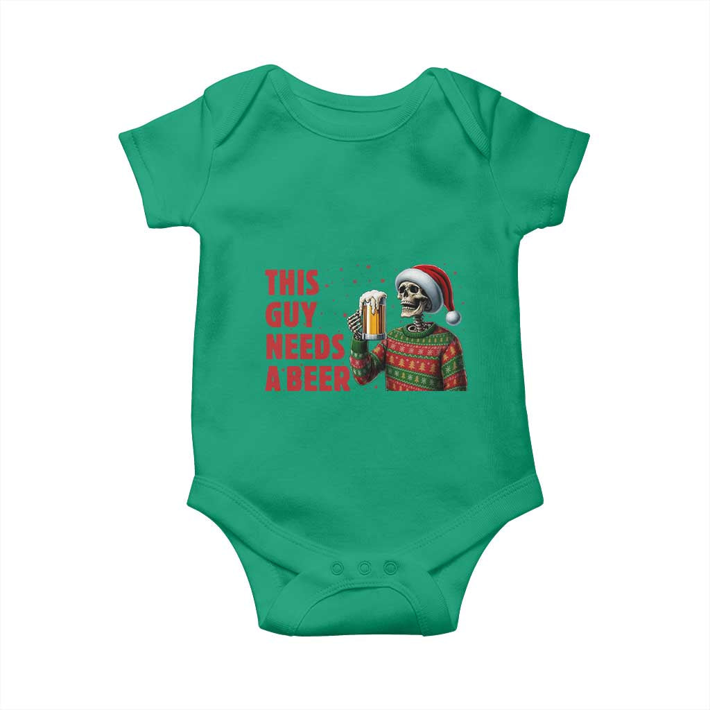 Funny Skeleton Beer Christmas Baby Onesie This Guy Needs A Beer - Wonder Print Shop