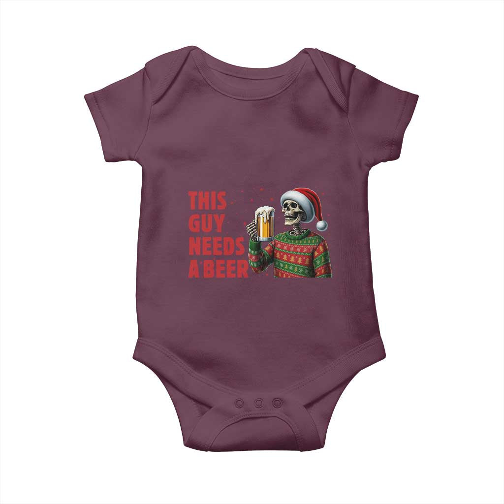 Funny Skeleton Beer Christmas Baby Onesie This Guy Needs A Beer - Wonder Print Shop