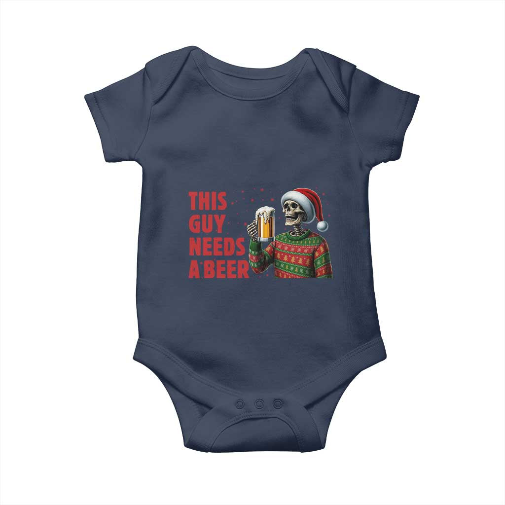 Funny Skeleton Beer Christmas Baby Onesie This Guy Needs A Beer - Wonder Print Shop