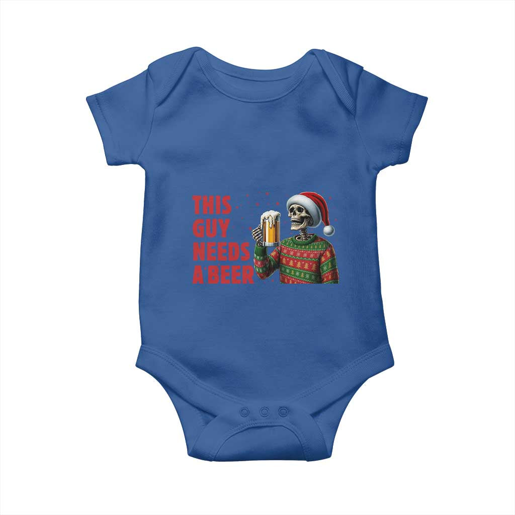 Funny Skeleton Beer Christmas Baby Onesie This Guy Needs A Beer - Wonder Print Shop