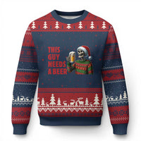 Funny Skeleton Beer Xmas Ugly Christmas Sweater This Guy Needs A Beer - Wonder Print Shop