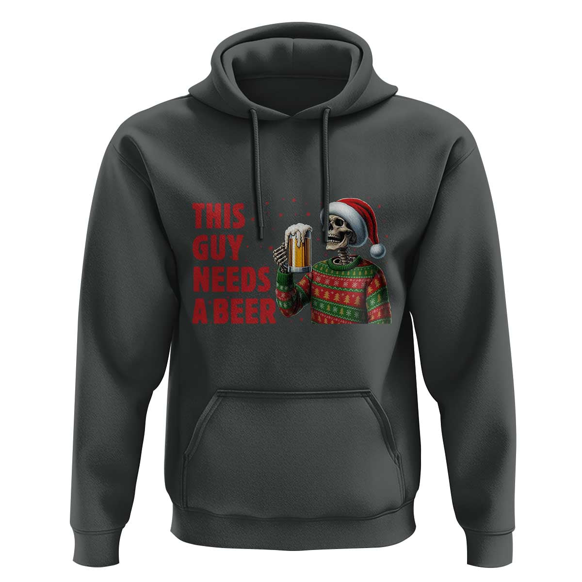 Funny Skeleton Beer Christmas Hoodie This Guy Needs A Beer - Wonder Print Shop