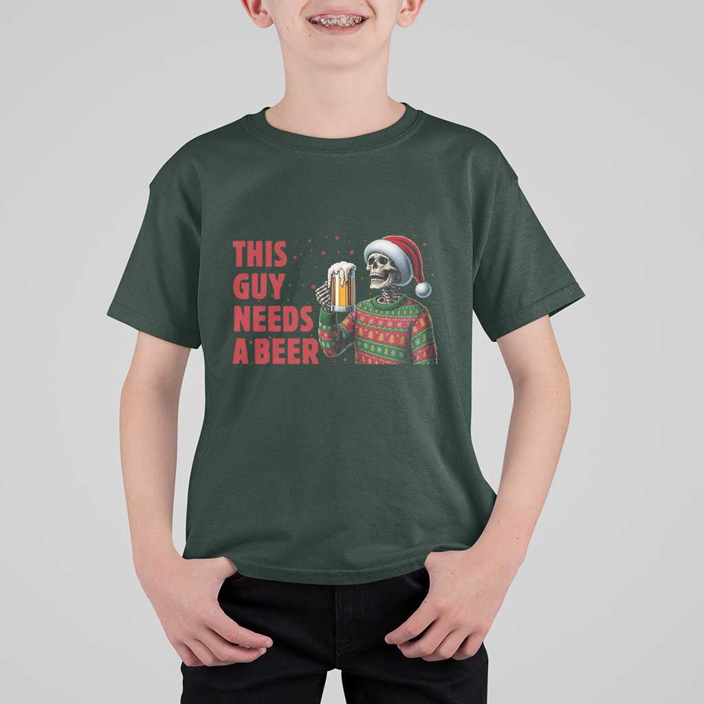 Funny Skeleton Beer Christmas T Shirt For Kid This Guy Needs A Beer - Wonder Print Shop