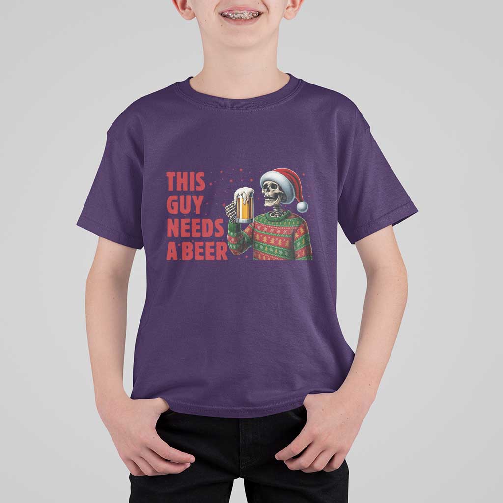Funny Skeleton Beer Christmas T Shirt For Kid This Guy Needs A Beer - Wonder Print Shop