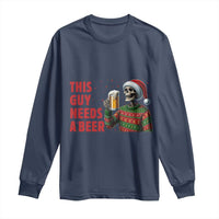 Funny Skeleton Beer Christmas Long Sleeve Shirt This Guy Needs A Beer - Wonder Print Shop