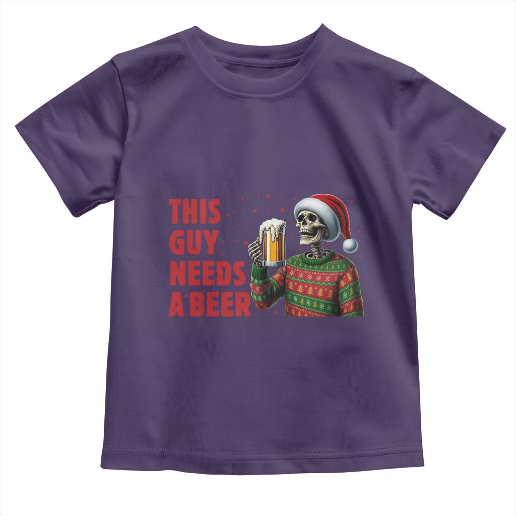 Funny Skeleton Beer Christmas Toddler T Shirt This Guy Needs A Beer - Wonder Print Shop
