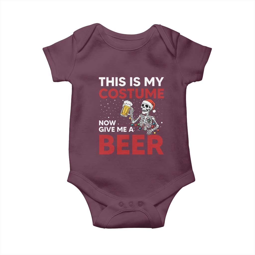 Funny Skeleton Beer Christmas Baby Onesie This Is My Costume Now Give Me A Beer - Wonder Print Shop