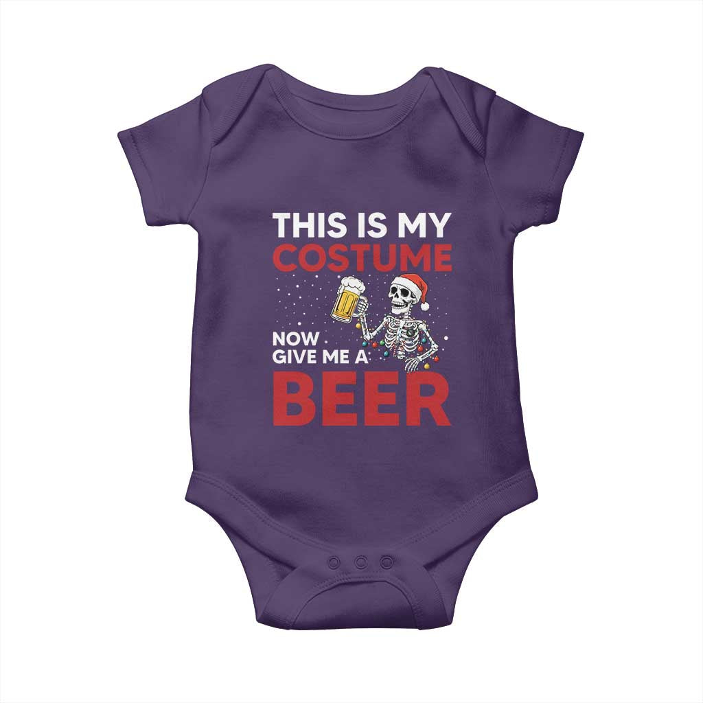 Funny Skeleton Beer Christmas Baby Onesie This Is My Costume Now Give Me A Beer - Wonder Print Shop