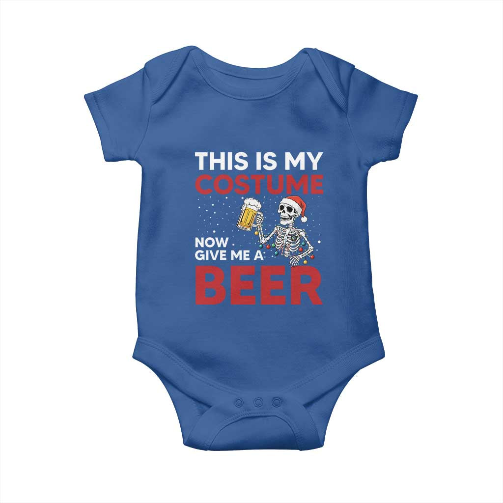 Funny Skeleton Beer Christmas Baby Onesie This Is My Costume Now Give Me A Beer - Wonder Print Shop