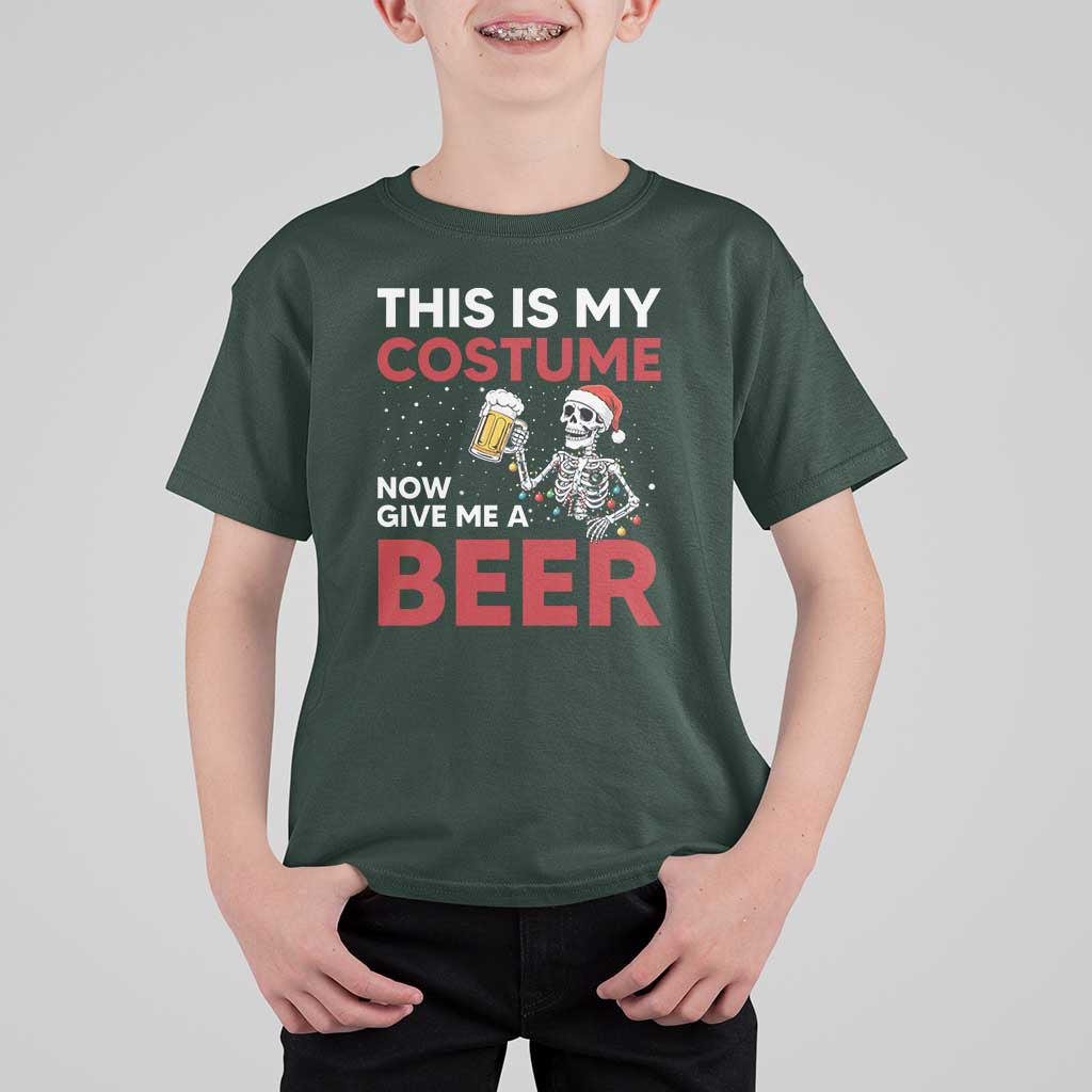 Funny Skeleton Beer Christmas T Shirt For Kid This Is My Costume Now Give Me A Beer - Wonder Print Shop