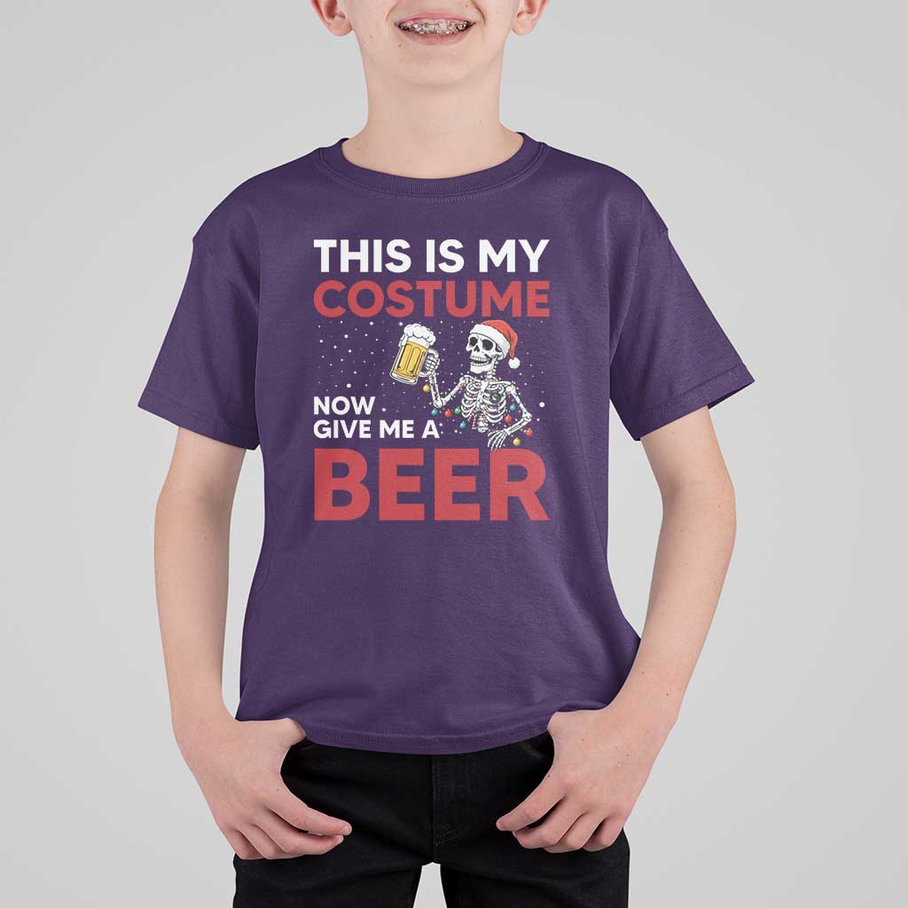 Funny Skeleton Beer Christmas T Shirt For Kid This Is My Costume Now Give Me A Beer - Wonder Print Shop