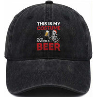 Funny Skeleton Beer Christmas Washed Cotton Baseball Cap This Is My Costume Now Give Me A Beer
