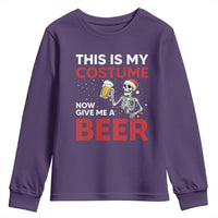 Funny Skeleton Beer Christmas Youth Sweatshirt This Is My Costume Now Give Me A Beer - Wonder Print Shop