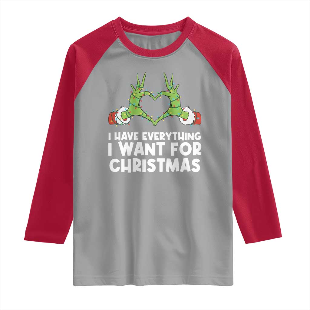 Funny Elf Hand Christmas Raglan Shirt I Have Everything I Want For Christmas - Wonder Print Shop