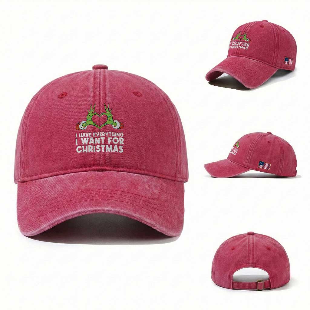 Funny Elf Hand Christmas Washed Cotton Baseball Cap I Have Everything I Want For Christmas
