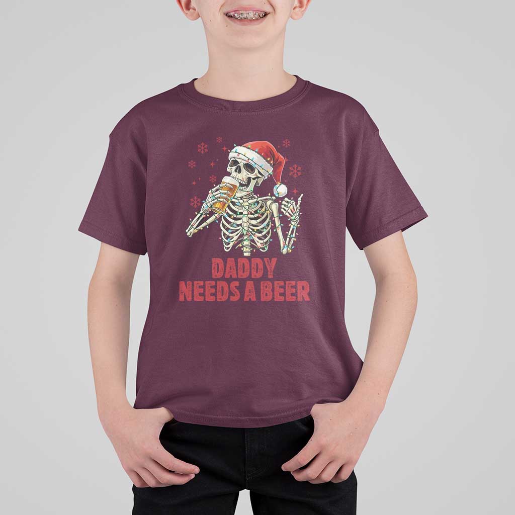 Funny Skeleton Beer Christmas T Shirt For Kid Daddy Needs A Beer - Wonder Print Shop