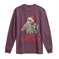 Funny Skeleton Beer Christmas Long Sleeve Shirt Daddy Needs A Beer - Wonder Print Shop