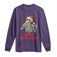Funny Skeleton Beer Christmas Long Sleeve Shirt Daddy Needs A Beer - Wonder Print Shop