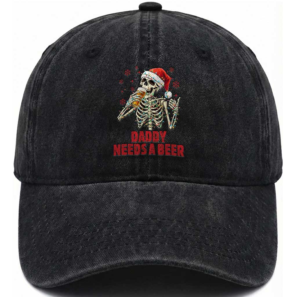 Funny Skeleton Beer Christmas Washed Cotton Baseball Cap Daddy Needs A Beer