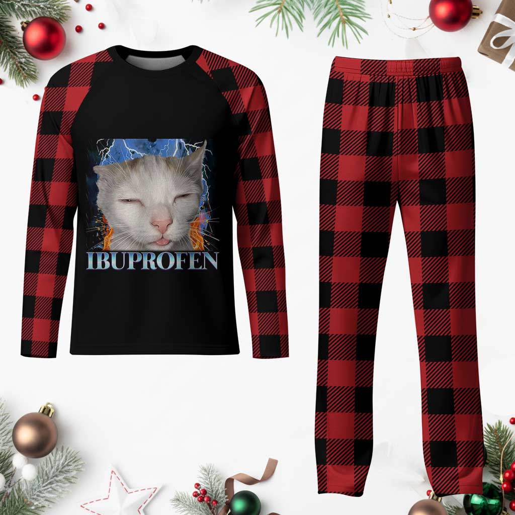 Funny Cat Meme Plaid Pajama Set Ibuprofen Silly Kitten - Wonder Print Shop