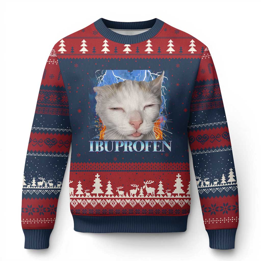 Funny Cat Meme Ugly Christmas Sweater Ibuprofen Silly Kitten - Wonder Print Shop