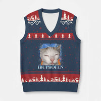 Funny Cat Meme V-Neck Knit Sweater Vest Ibuprofen Silly Kitten - Wonder Print Shop