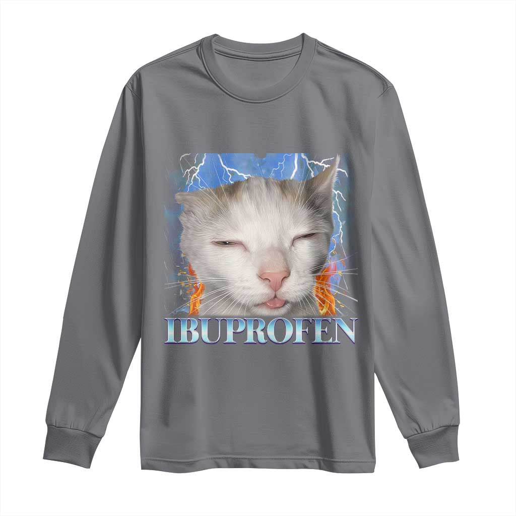 Funny Cat Meme Long Sleeve Shirt Ibuprofen Silly Kitten - Wonder Print Shop