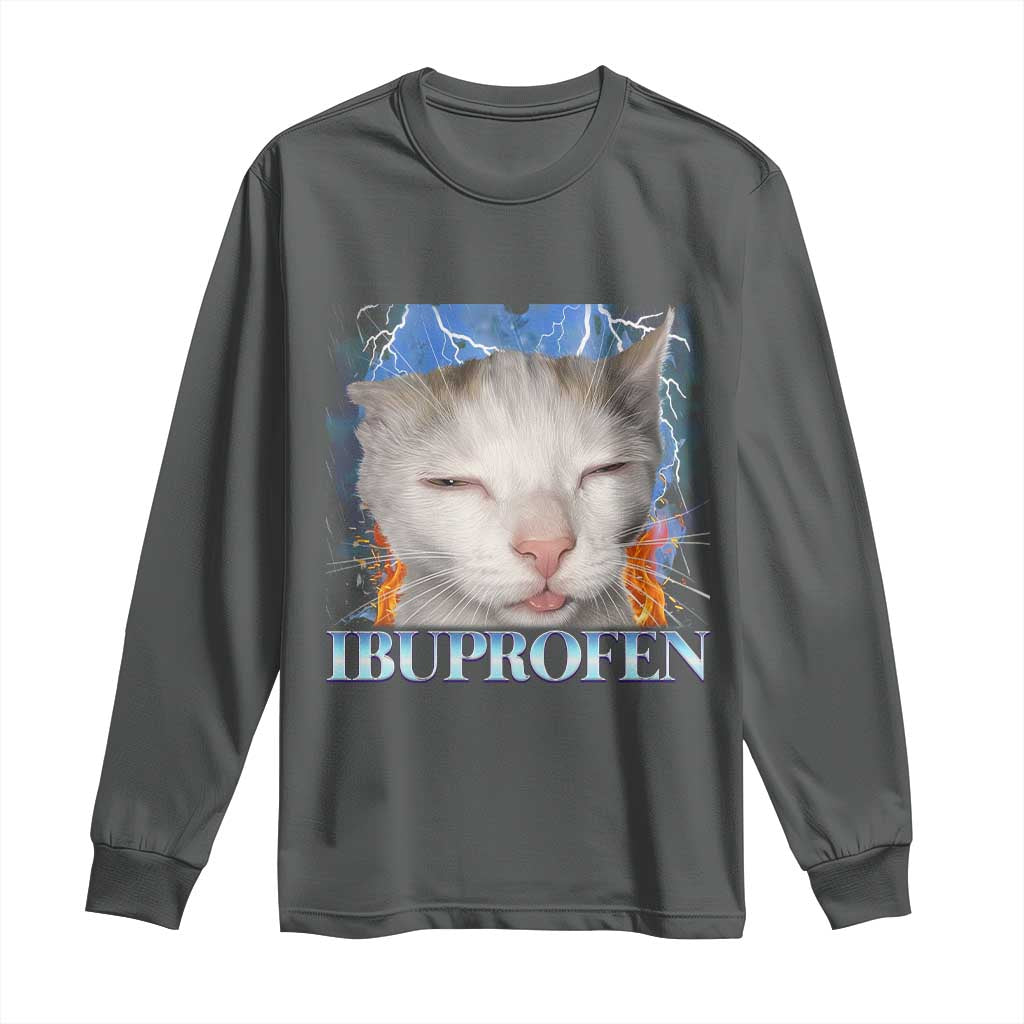 Funny Cat Meme Long Sleeve Shirt Ibuprofen Silly Kitten - Wonder Print Shop