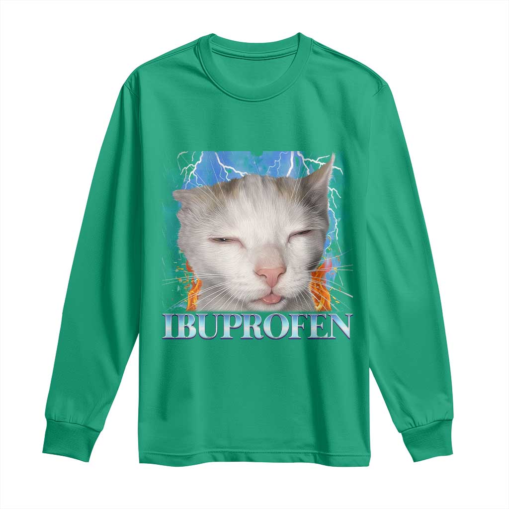 Funny Cat Meme Long Sleeve Shirt Ibuprofen Silly Kitten - Wonder Print Shop
