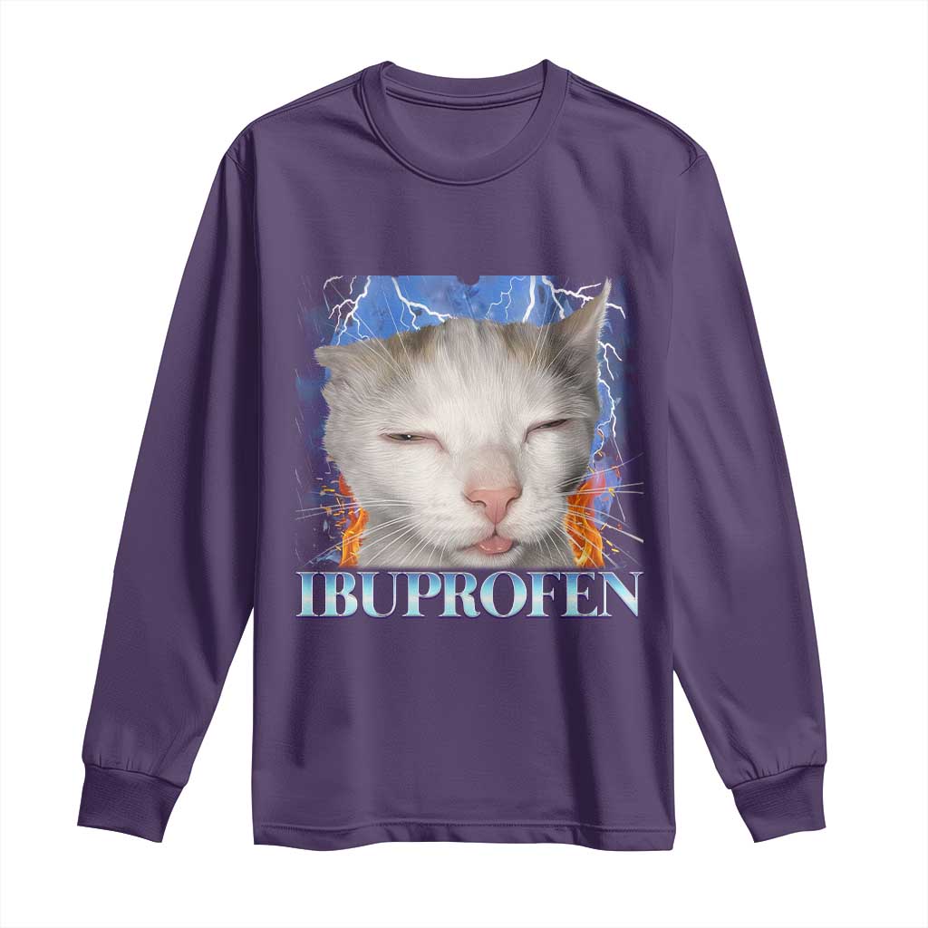 Funny Cat Meme Long Sleeve Shirt Ibuprofen Silly Kitten - Wonder Print Shop