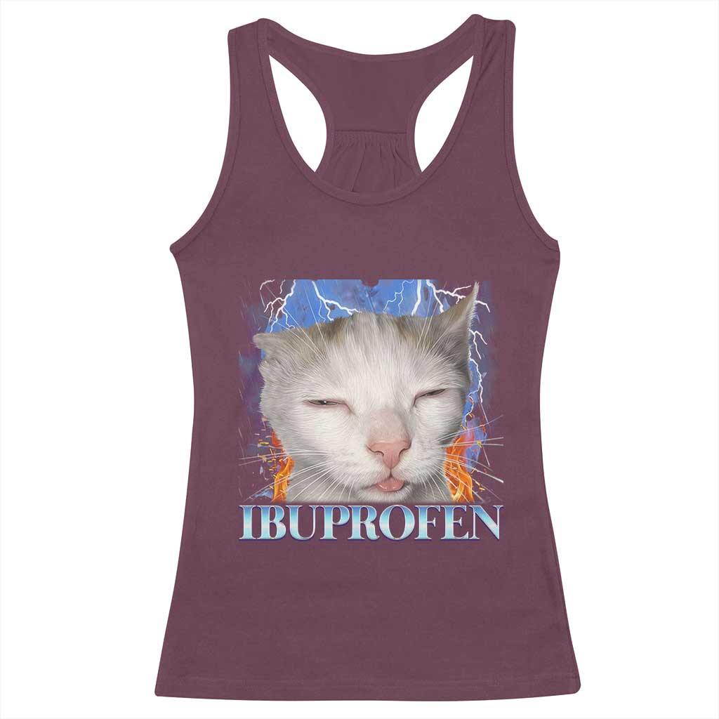 Funny Cat Meme Racerback Tank Top Ibuprofen Silly Kitten - Wonder Print Shop