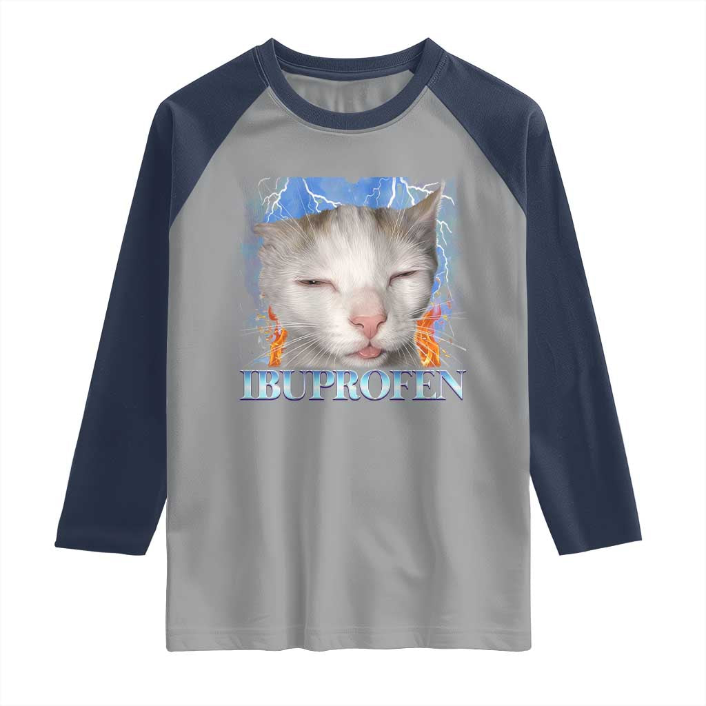 Funny Cat Meme Raglan Shirt Ibuprofen Silly Kitten - Wonder Print Shop