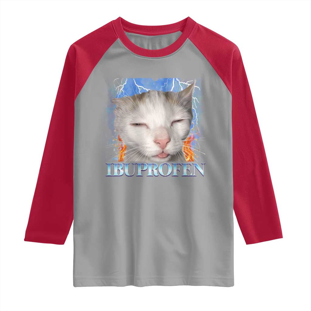 Funny Cat Meme Raglan Shirt Ibuprofen Silly Kitten - Wonder Print Shop