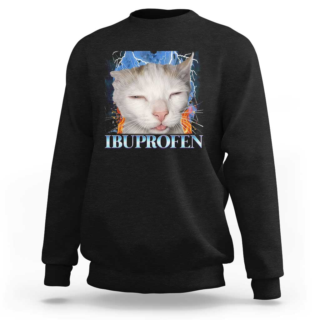 Funny Cat Meme Sweatshirt Ibuprofen Silly Kitten - Wonder Print Shop